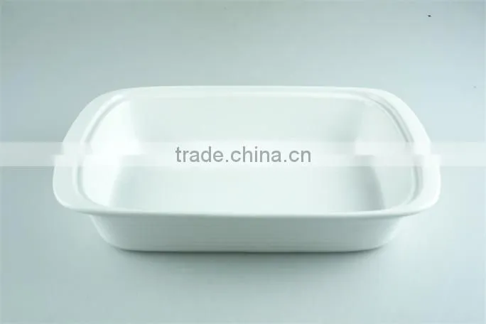 White ceramic rectangular stoneware bakeware, porcelain casserole serving dishes