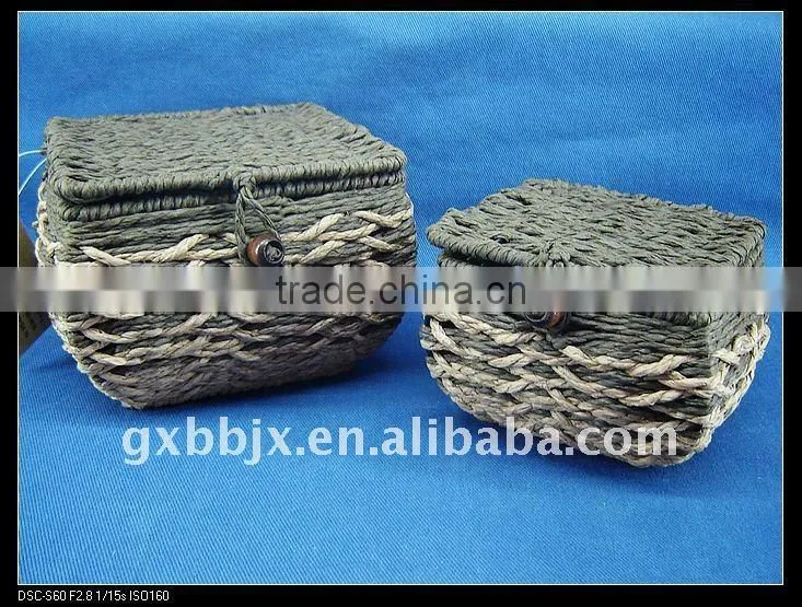 Brown square paper rope woven iron frame multipurpose storage box