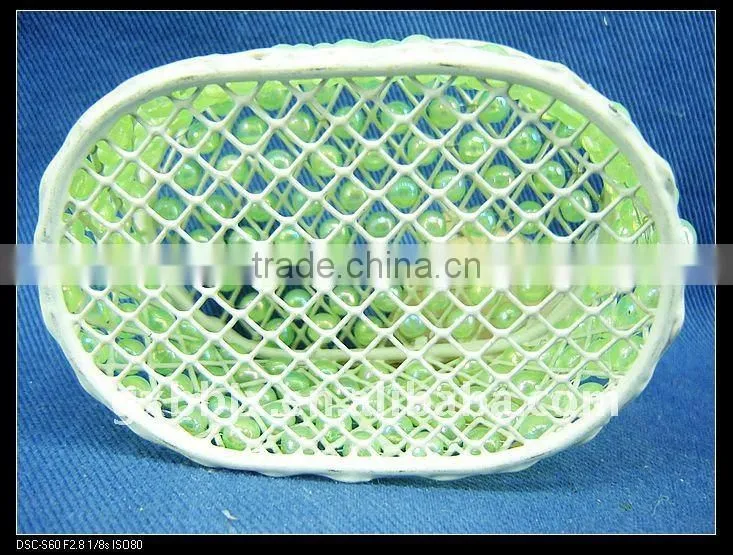 Green pearl and creamywhite iron frame storage home decorative box with lid