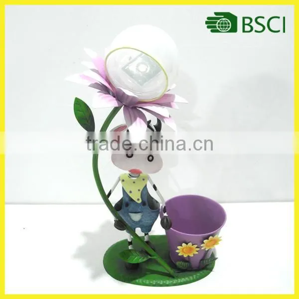 YS15122 Metal cow planter solar led flower pot light