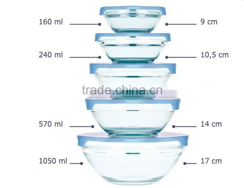 different color lids glass bowl set for wholesale