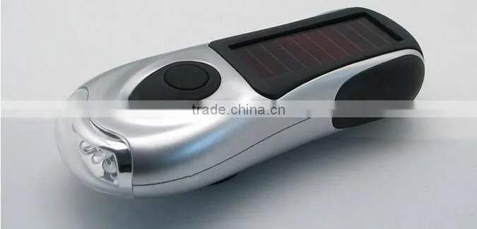 Cheap Oem Multi function mini solar and dynamo 3 LED Emergency flashlight