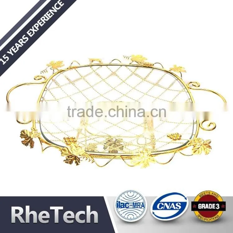 Round Shape Metal Wire Fruit Basket with Brass Antique Rack
