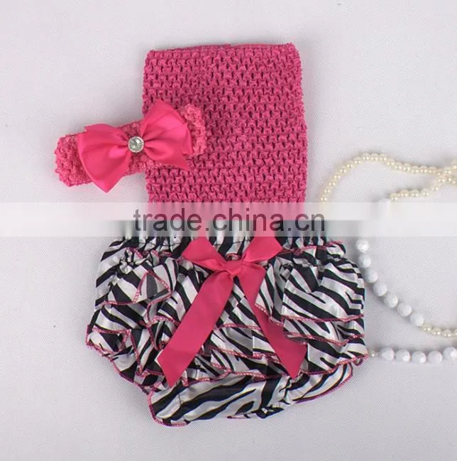 wholesale adorable baby diaper and crochet tube top3 sets , satin baby bloomers, baby ruffle bloomers , Toddler Cute bloomer