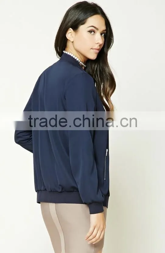 Korean Clothing Style Lady Winter New Model Blue Fashion Baseball Coat Longline Bomber Jacket Wholesale China Manufacturers