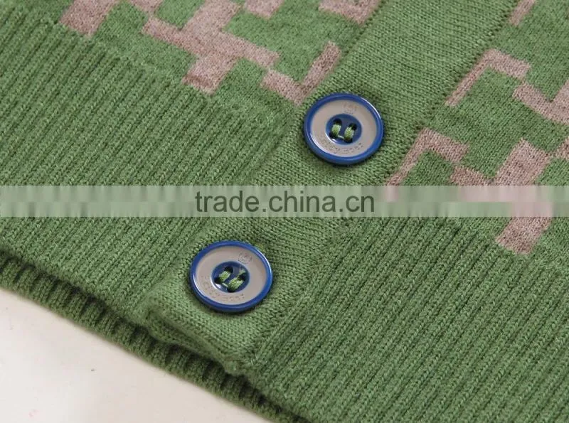 100% fine wool men's light green knitwear cardigan