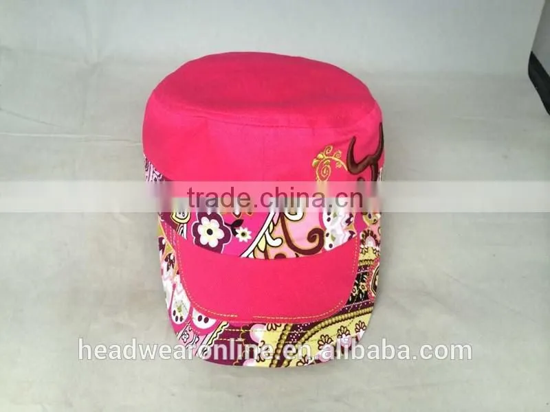 Hot Horn embroidery Military Caps and flat caps with Dongguan Factory
