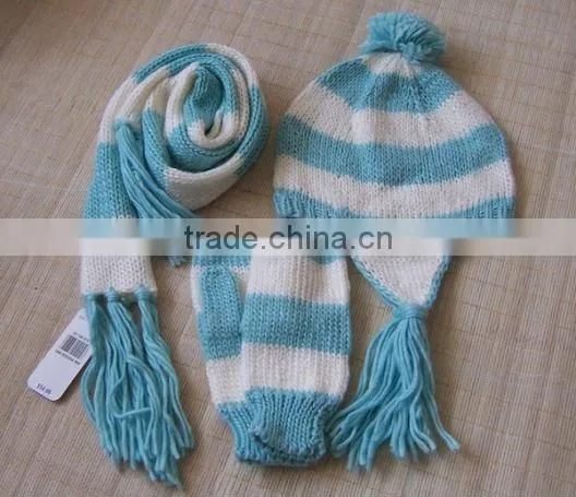 kids 3pcs scarf hat glove knitted sets
