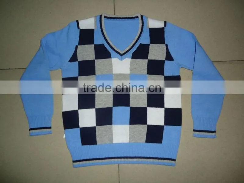 square check jacquard knitted baby boy sweater designs