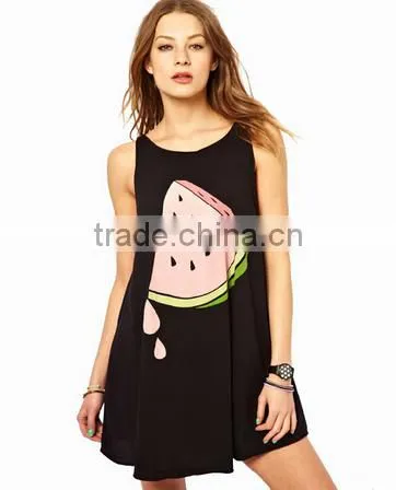 Cheapsale Summer Printed Ladies Loose Solid Color Casual Dress OEM Service Bulk Dress
