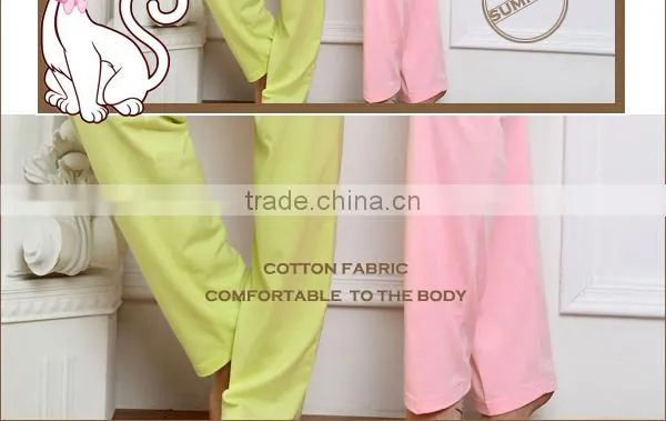 2015 wholesale custom s/s cotton cat printed design long pants fancy lady pyjamas