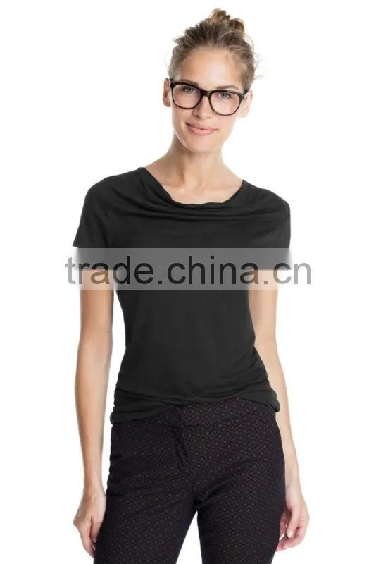 ladies new design t shirt waterfall neckline cotton t shirt 120 grams t shirt blank