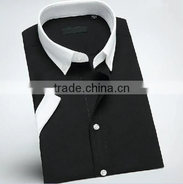 Slim black color short sleeve ,small collar cotton men shirts