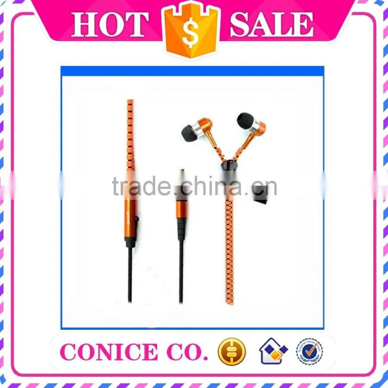 Custom Colors Stereo Noise Cancelling Function Metal Plug Zipper In-Ear Earphone