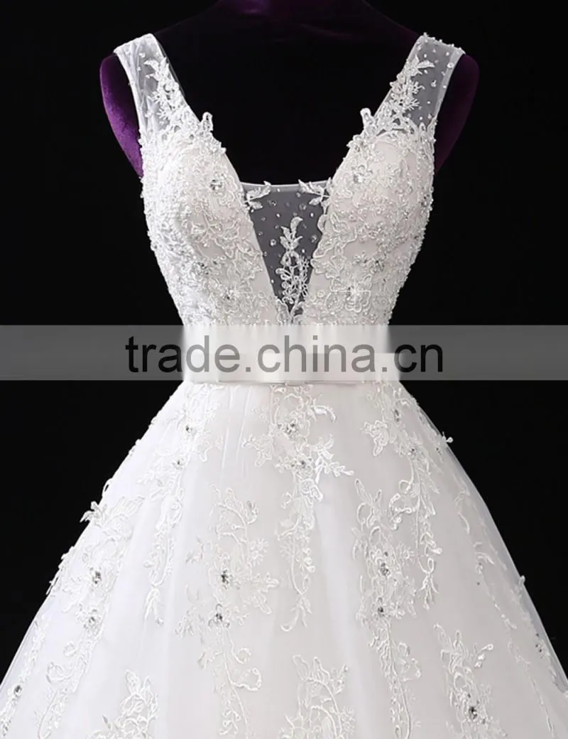 2017 Wholesale Sweetheart Sleeveless Lace Wedding Dresses Beaded V-neck Nackline Mermaid Lace wedding dress F13001