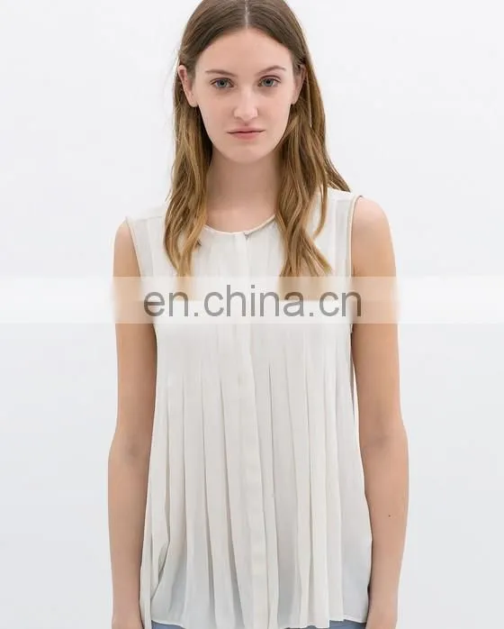 hot sale latest new fashion design Guangzhou clothing white chiffon blouses fashion 2014