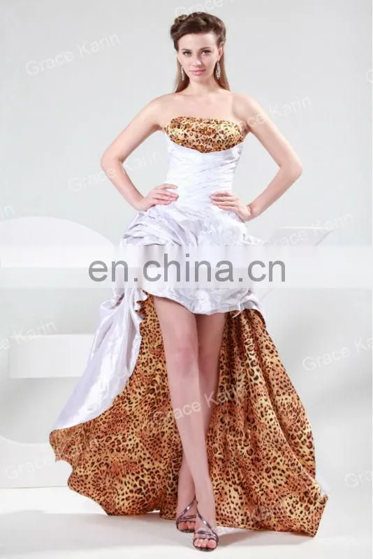 Short Front Long Back Evening Prom Party Dress Fashion Lastest White & Leopard Strapless Cocktail dress CL4468