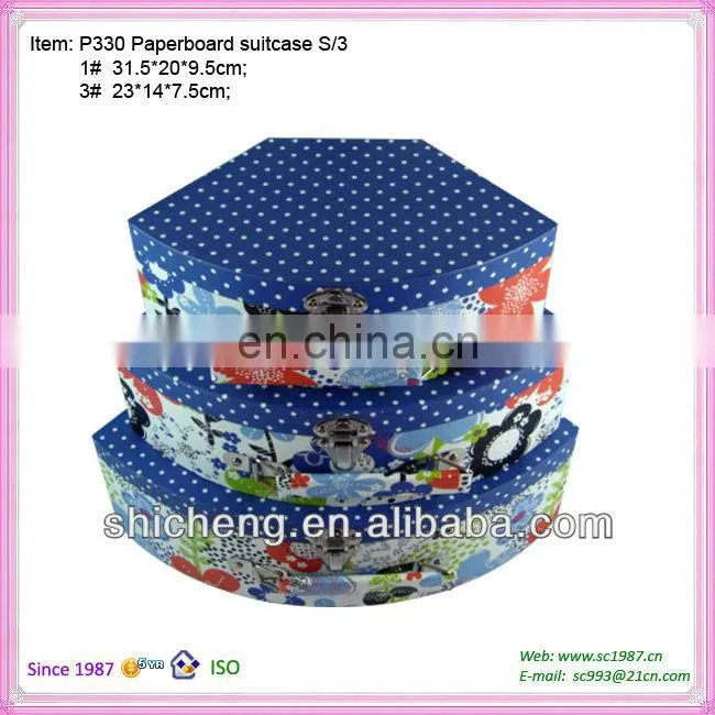 Personality blue whole printing shell shape paperboard suitcase gift boxes with handle