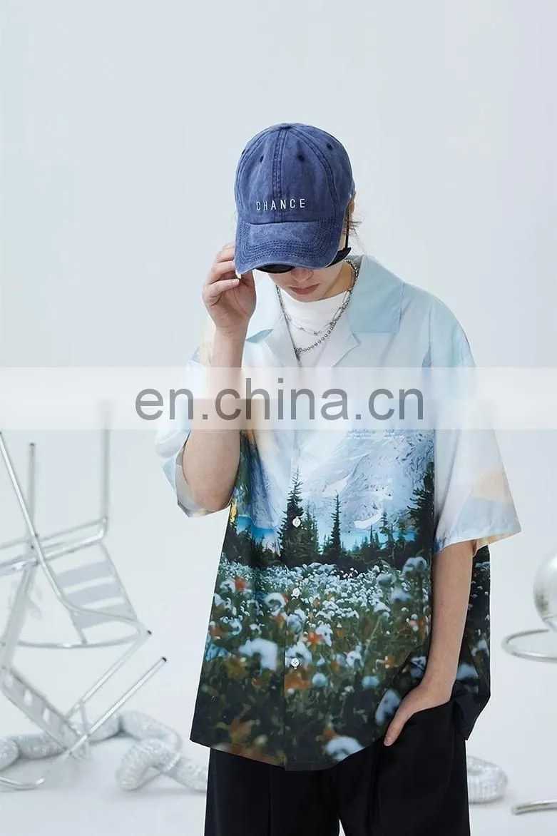 Diznew Mens Sublimation Full Allover Print Beach Shirt Set Custom Print 2XL Loose Button Up Shirt