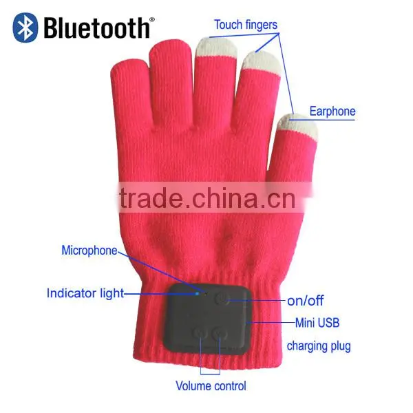 Touch Screen Bluetooth V3.0+EDR Talking Gloves Mobile Headset Speaker For Smart Phone