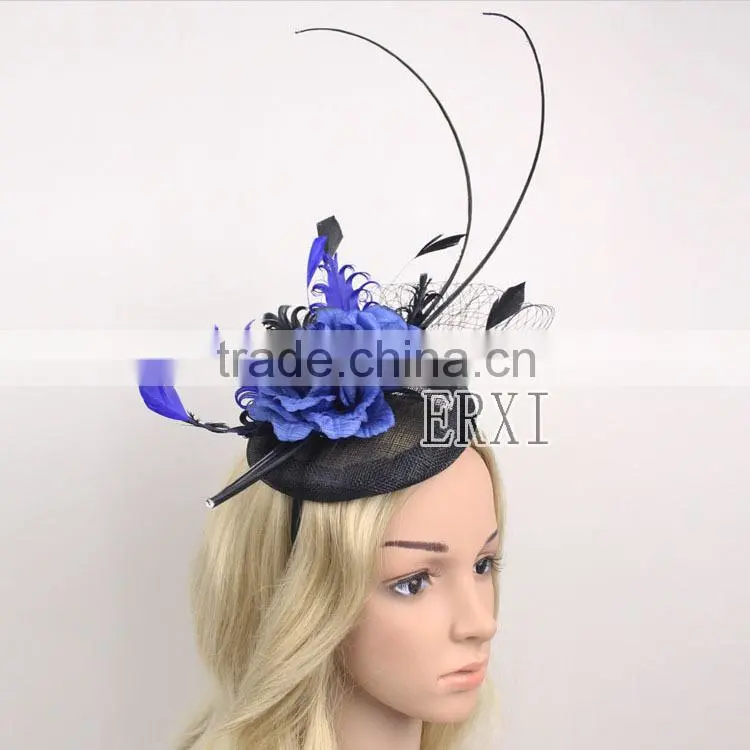 Wholesale Wedding Headpiece Sinamay Hat Fascinator Base Hat With Feather and Veil