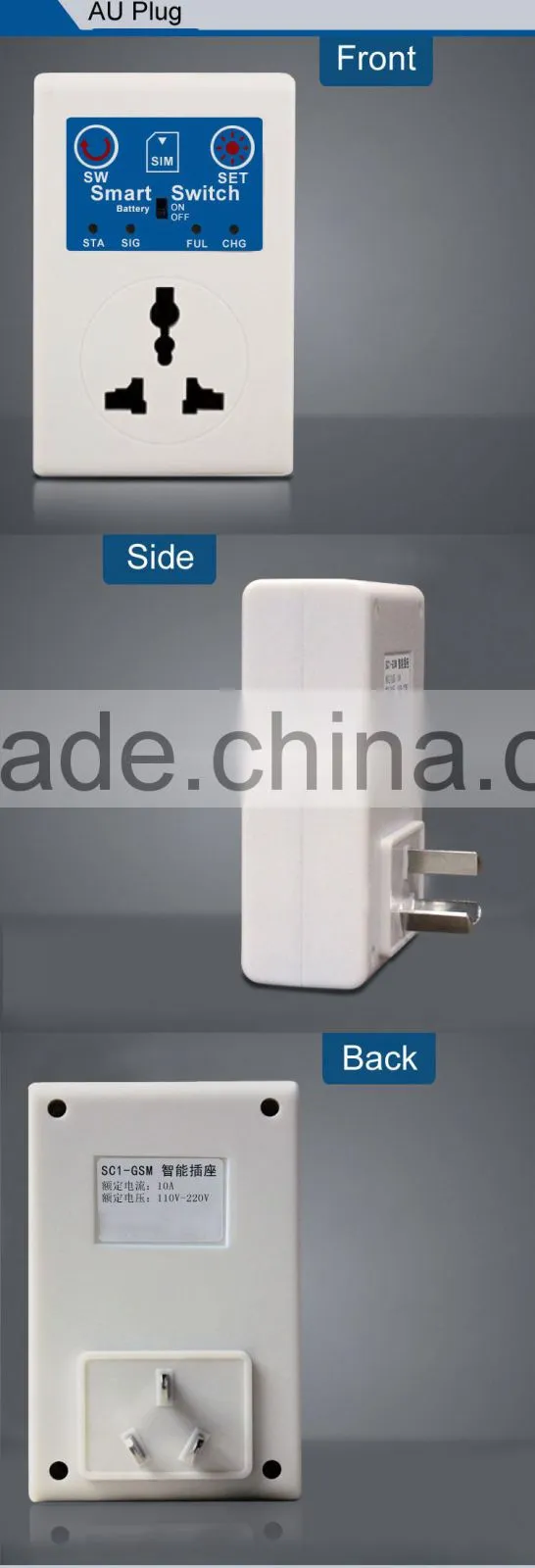 AC110-220V 2200W 10AMP GSM Remote Control Power Switch Suitable for AU/EU/UK Plug with Power Failure SMS Reminder Automatically