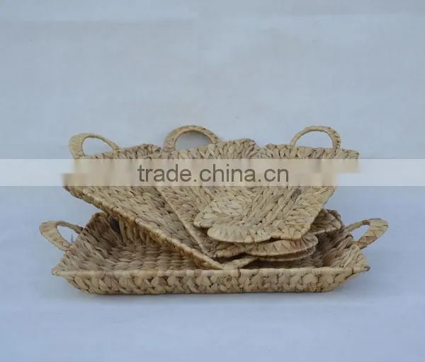 S/4 Rectangular Natural Water Hyacinth Woven Shallow Chocolate Tray