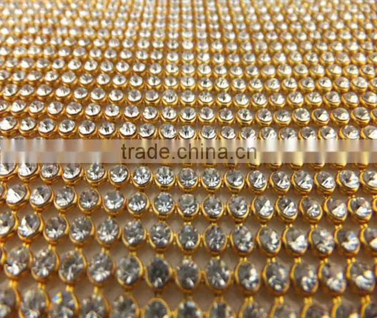 New Fashion Golden Base Iron On Crystal Rhinestone Mesh Trim