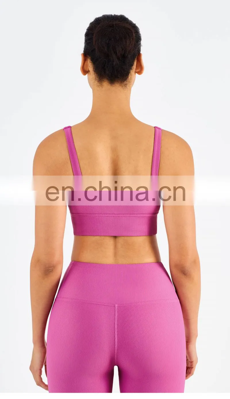 Gym Activewear Women Sling Wide Shoulder Bra Fitness Ribber Tank Top Running Sports Bra