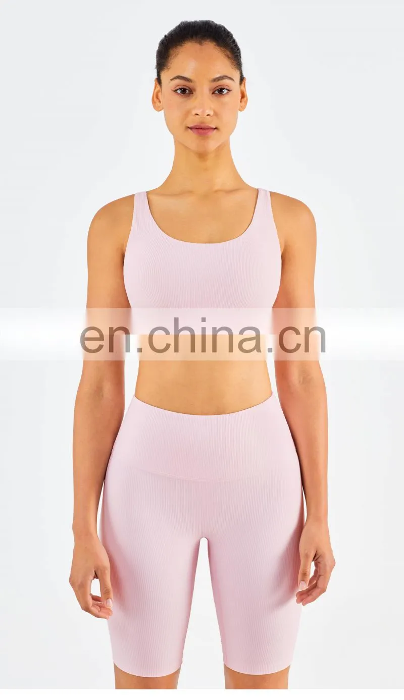 Gym Activewear Women Sling Wide Shoulder Bra Fitness Ribber Tank Top Running Sports Bra