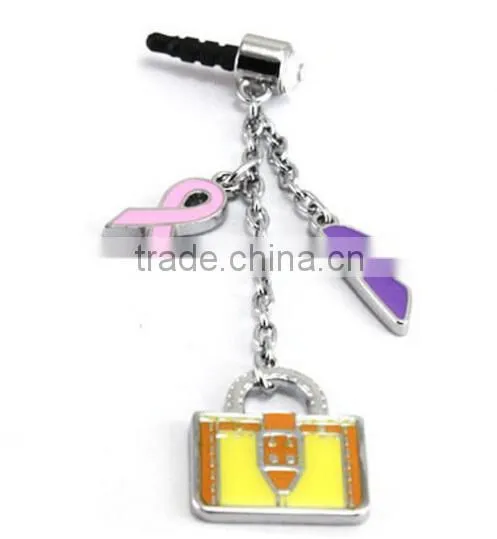 enamel metal dangle charm phone anti dust plug for earphone