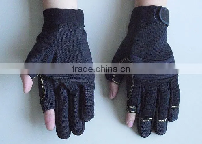 Black, Red and blue Fingerless Synthetic Leather Palm Household, Mechanic Work Gloves