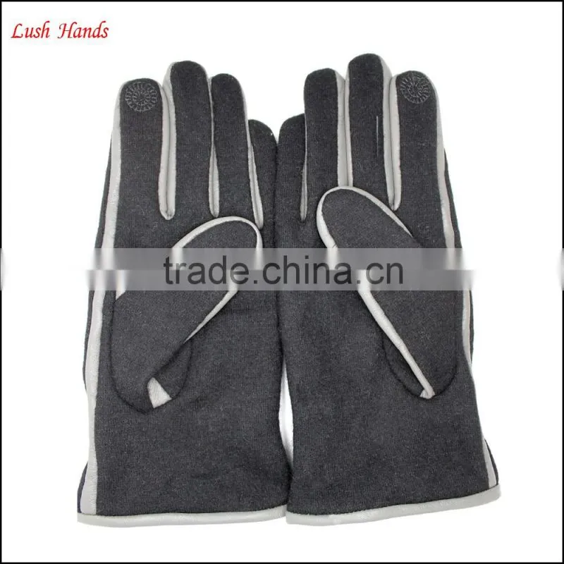 High Quality Winter black woolen White decoration gloves For man with Touch Screen