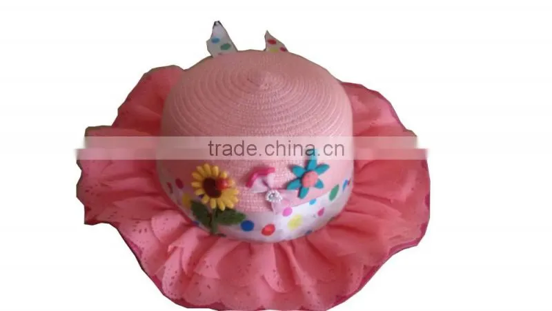 CM-TN-003 beautiful flower straw paper hat for girls