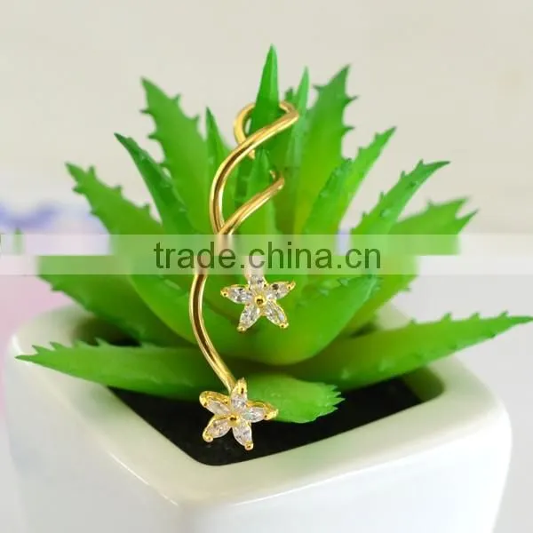 Fashionable design gold plated flower zircon industrial navel piercing jewelry