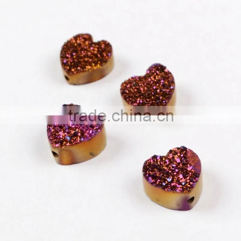 Titanium coating agate druzy drusy heart cabochon semi-precious gemstone from China