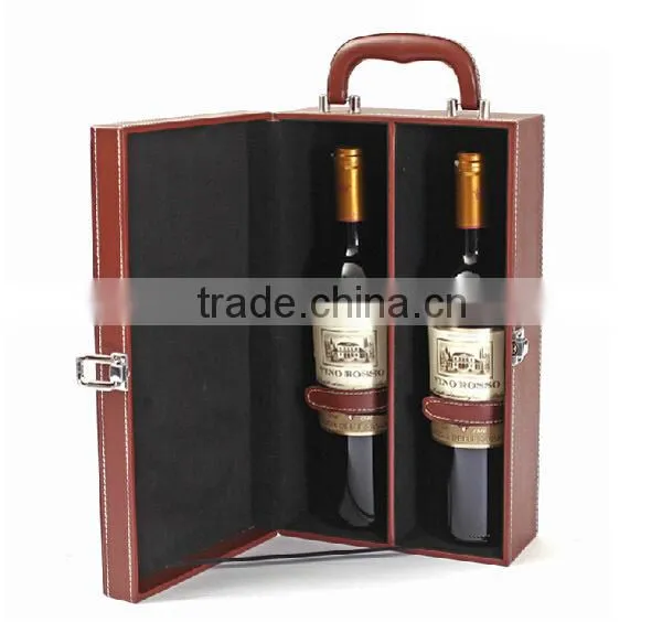 Factory Hot Sell Handmade two bottles wine leather box