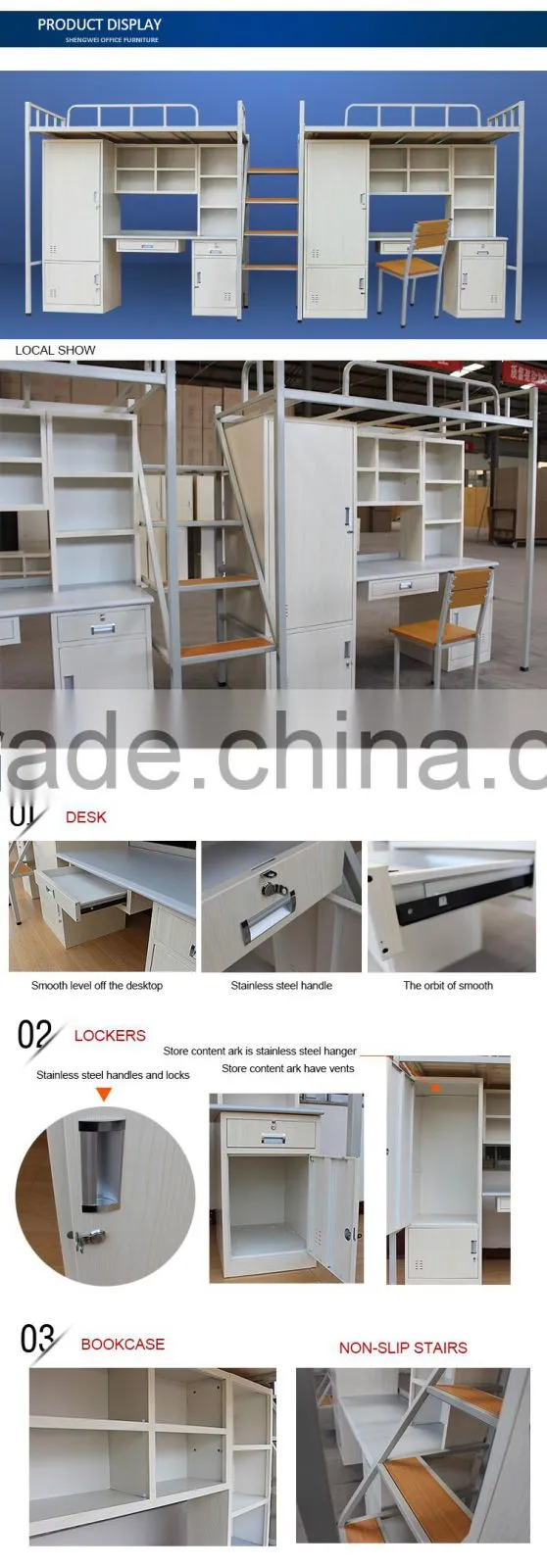 2015 fashion attached 2 pcs single bunk bed with drawer cabinet