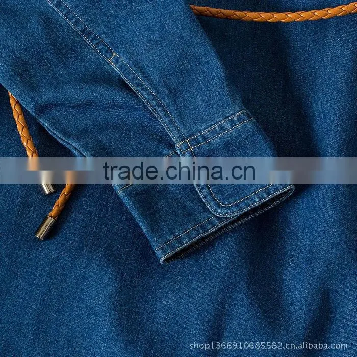 2015 fashion high quality fashion brand woman casual one piece demin jeans dress Latest fashion long sleeve dress