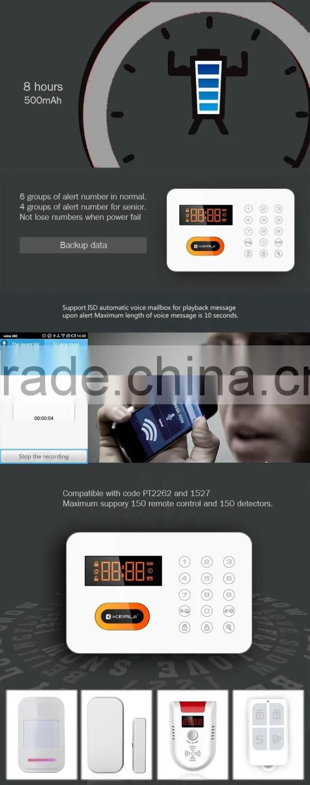 Kerui Wireless Alarm Systems Security Home LCD speaker Keyboard Sensor PSTN Alarm System Russian Spanish