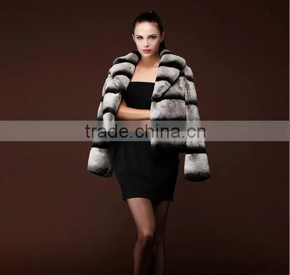 rex14007 Chinchilla Rex Rabbit Coat Women long sleeves