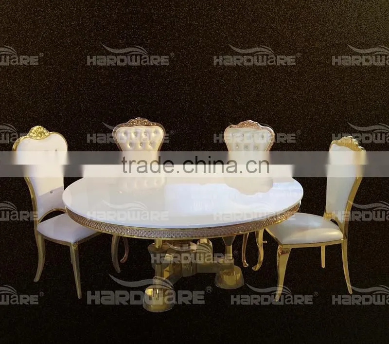 gold stainless steel wedding table,white MDF gold hotel table
