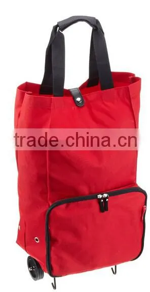 Solid red Foldable wheeled portable large capacity shopping bag