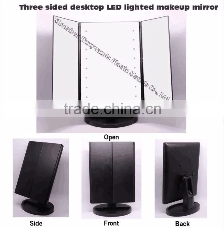 Newest touch sensor usb directly charging lighted vanity table mirror with 3 sides