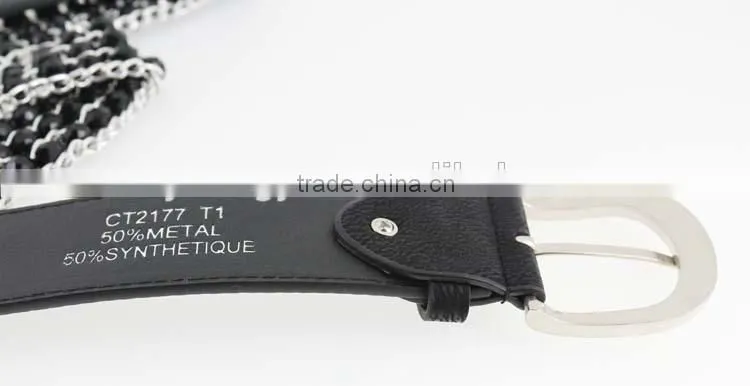 2015 fashion dress PU belt with hematite plastic beans accessories in yiwu