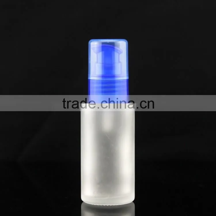 frosted lotion glass bottle with blue press pump