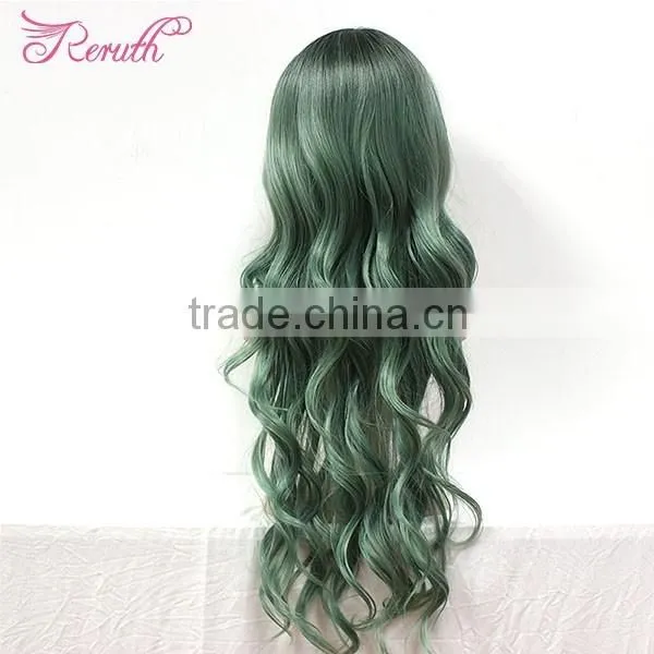 long wave blue human hair wig for women