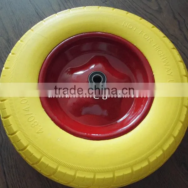 4.00-8/400-8 colourful flat free wheels ,PU foam tubeless for wheel barrow