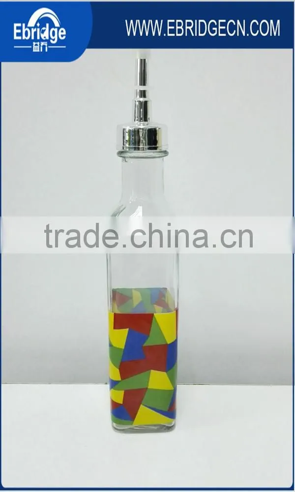 colored glass oil and vinegar bottle with dispenser