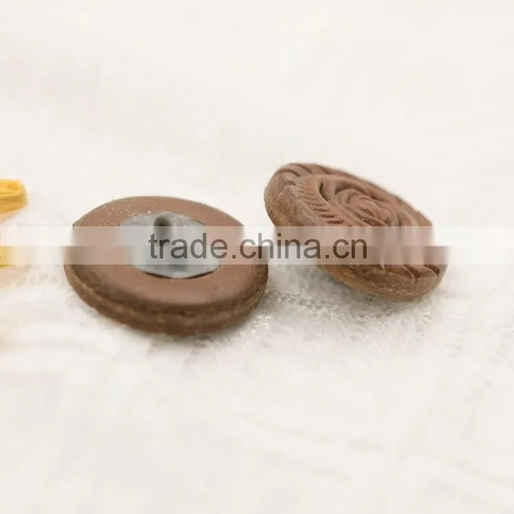 brown rose pattern leather covered shank button